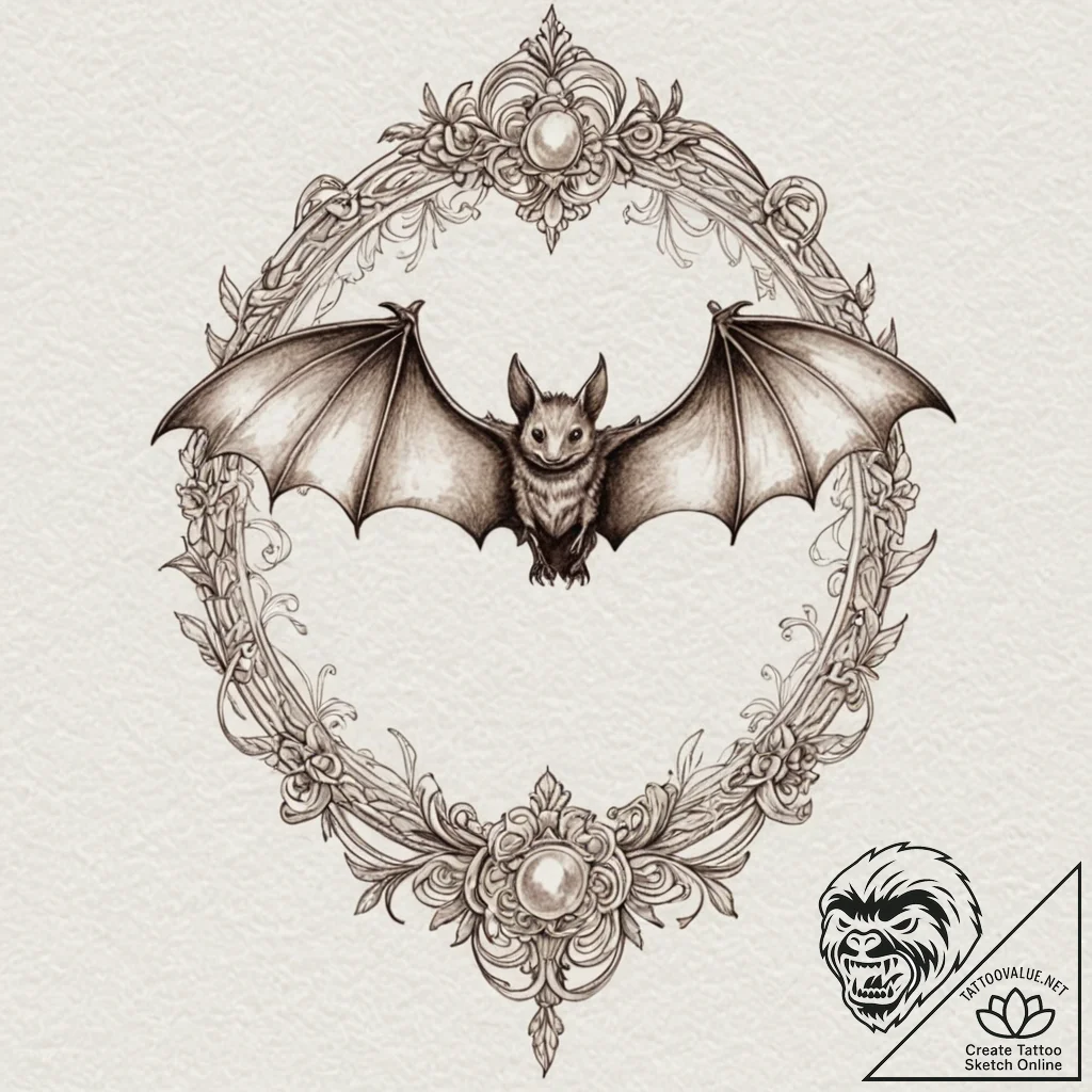 Bat, ink illustration for tattoo, stylized in... - tattoo sketch (№1751055794_0, 27.06.2025 20:23) — tattoovalue.net