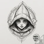 A sketch of a jawa, with glowing eyes under i… – tattoo sketch (№1751056356_0, 27.06.2025 20:32) — tattoovalue.net