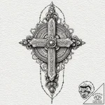 Latin cross, artistic tattoo sketch, detailed… – tattoo sketch (№1751056808_0, 27.06.2025 20:40) — tattoovalue.net
