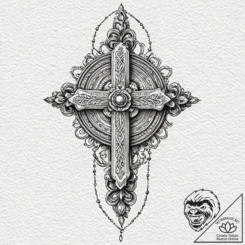 Latin cross, artistic tattoo sketch, detailed... - tattoo sketch (№1751056808_0, 27.06.2025 20:40) — tattoovalue.net