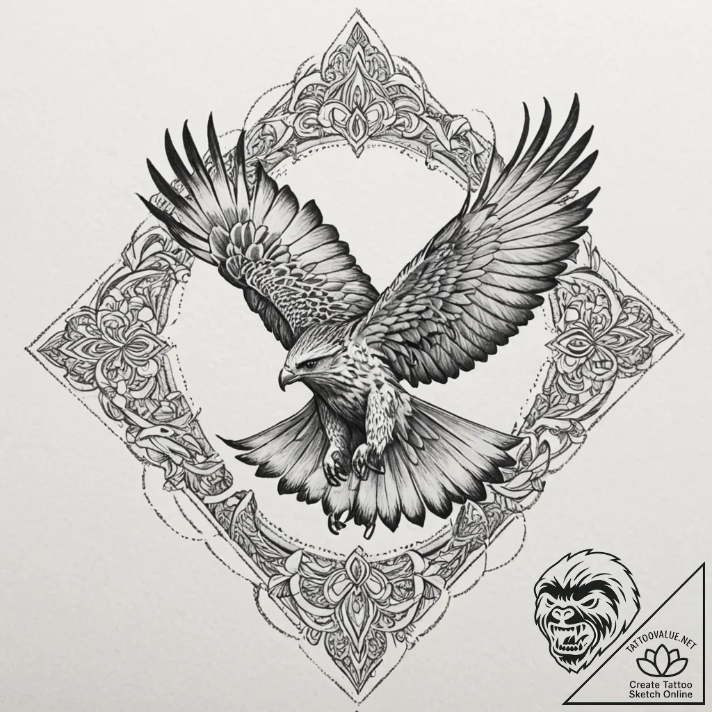 Hawk, concept art for tattoo, black and grey... - tattoo sketch (№1751057246_0, 27.06.2025 20:47) — tattoovalue.net