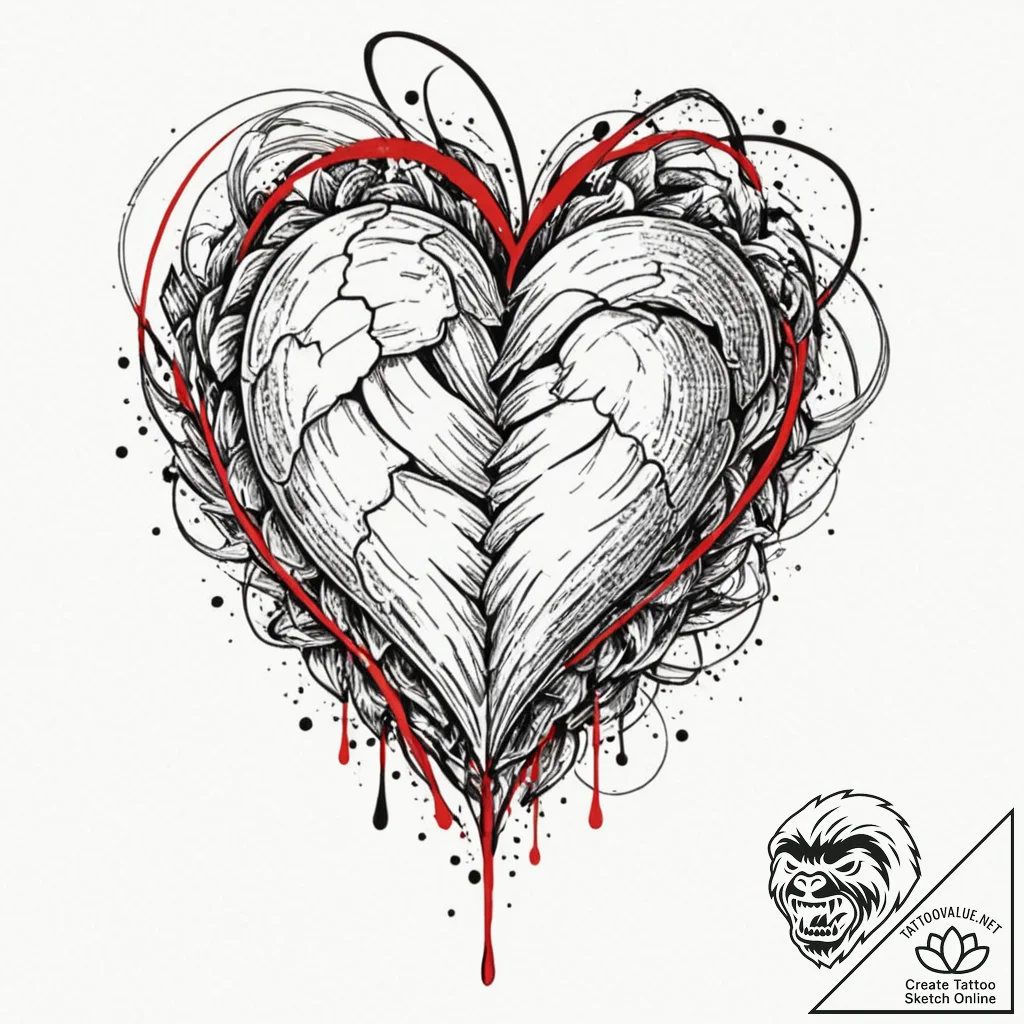 Heart, tattoo drawing outline, black and red... - tattoo sketch (№1751057797_0, 27.06.2025 20:56) — tattoovalue.net