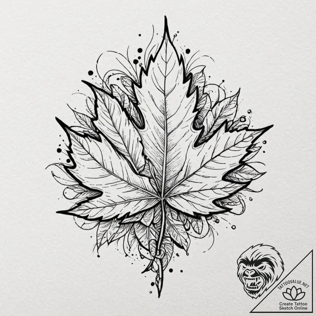 Autumn leaf crumbling, tattoo drawing outline... - tattoo sketch (№1751058142_0, 27.06.2025 21:02) — tattoovalue.net