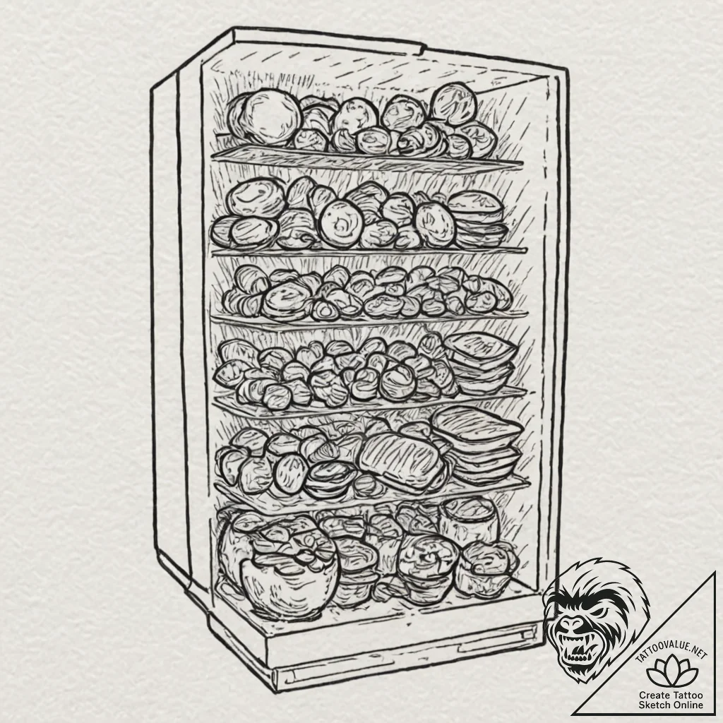 A graphic novel panel of the terrifying refri... - tattoo sketch (№1751058260_0, 27.06.2025 21:04) — tattoovalue.net