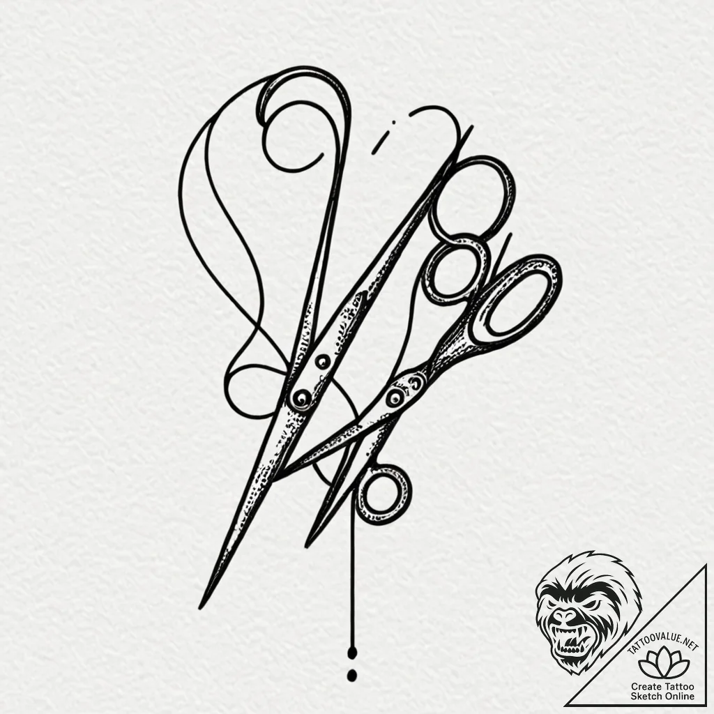 A pair of scissors cutting a string of fate,... - tattoo sketch (№1751058378_0, 27.06.2025 21:06) — tattoovalue.net