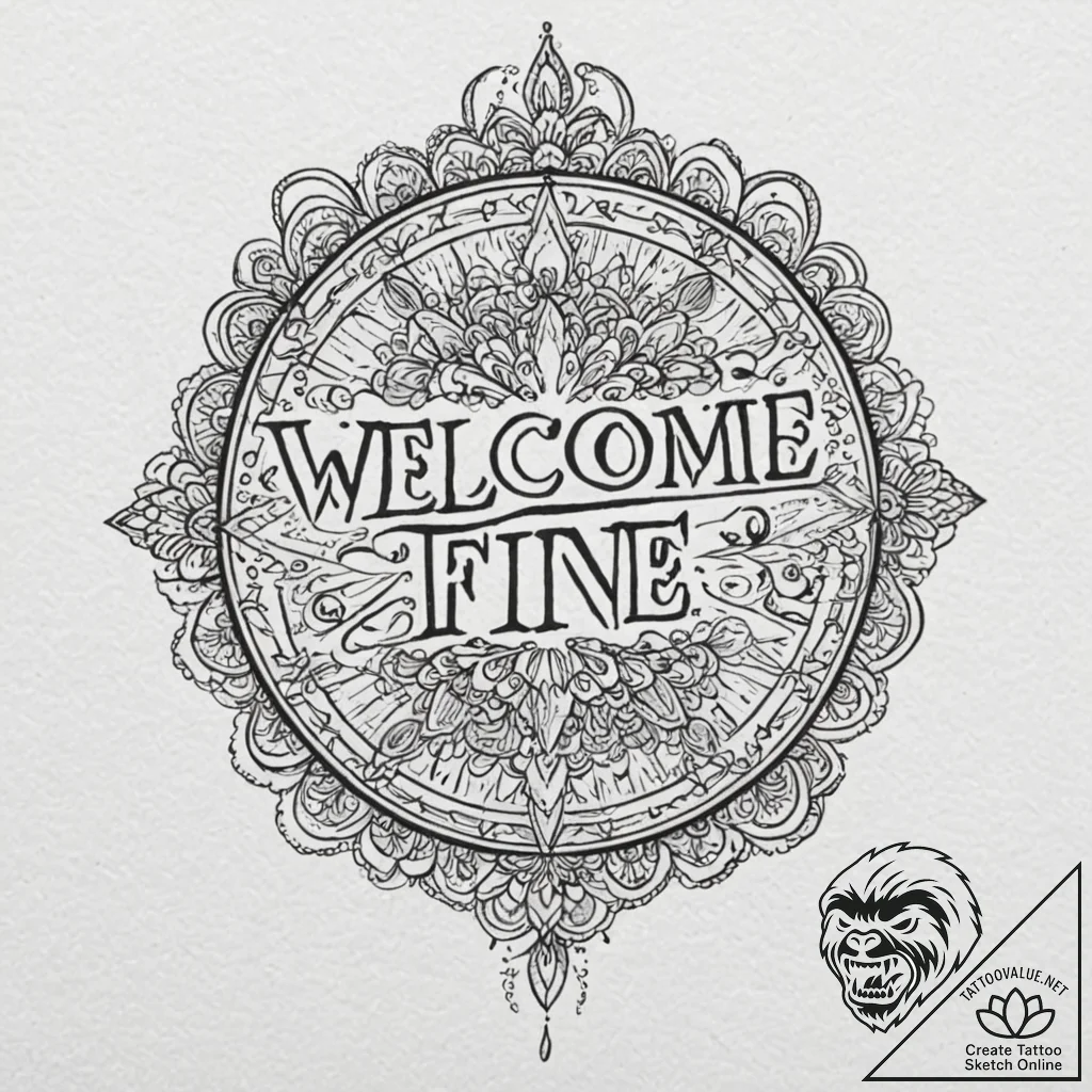 A linework tattoo of the phrase "welcome! eve... - tattoo sketch (№1751058812_0, 27.06.2025 21:13) — tattoovalue.net