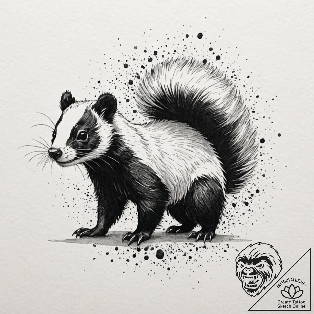 Skunk, tattoo line art, dotwork shading, stip... - tattoo sketch (№1751059131_0, 27.06.2025 21:18) — tattoovalue.net