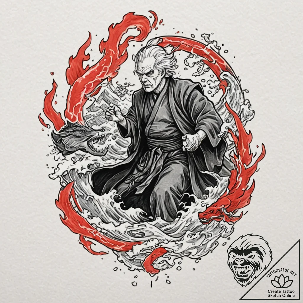 Trash polka style portrait of emperor palpati... - tattoo sketch (№1751059470_0, 27.06.2025 21:24) — tattoovalue.net