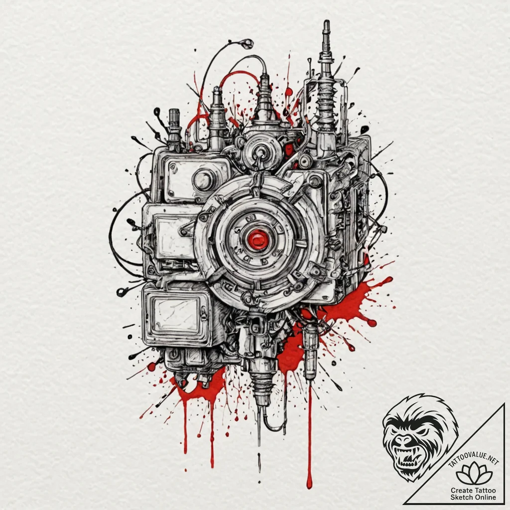 A linework sketch of the flux capacitor, blue... - tattoo sketch (№1751059588_0, 27.06.2025 21:26) — tattoovalue.net