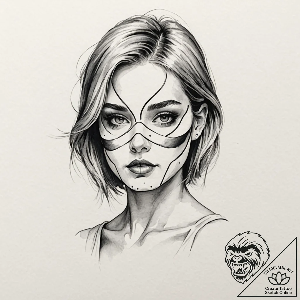 Watercolor portrait of a beautiful but deadly... - tattoo sketch (№1751059703_0, 27.06.2025 21:28) — tattoovalue.net