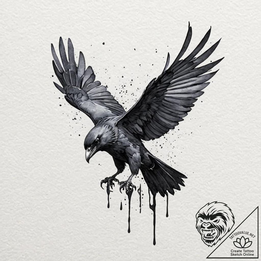 Black raven, tattoo drawing outline, black ou... - tattoo sketch (№1751060666_0, 27.06.2025 21:44) — tattoovalue.net