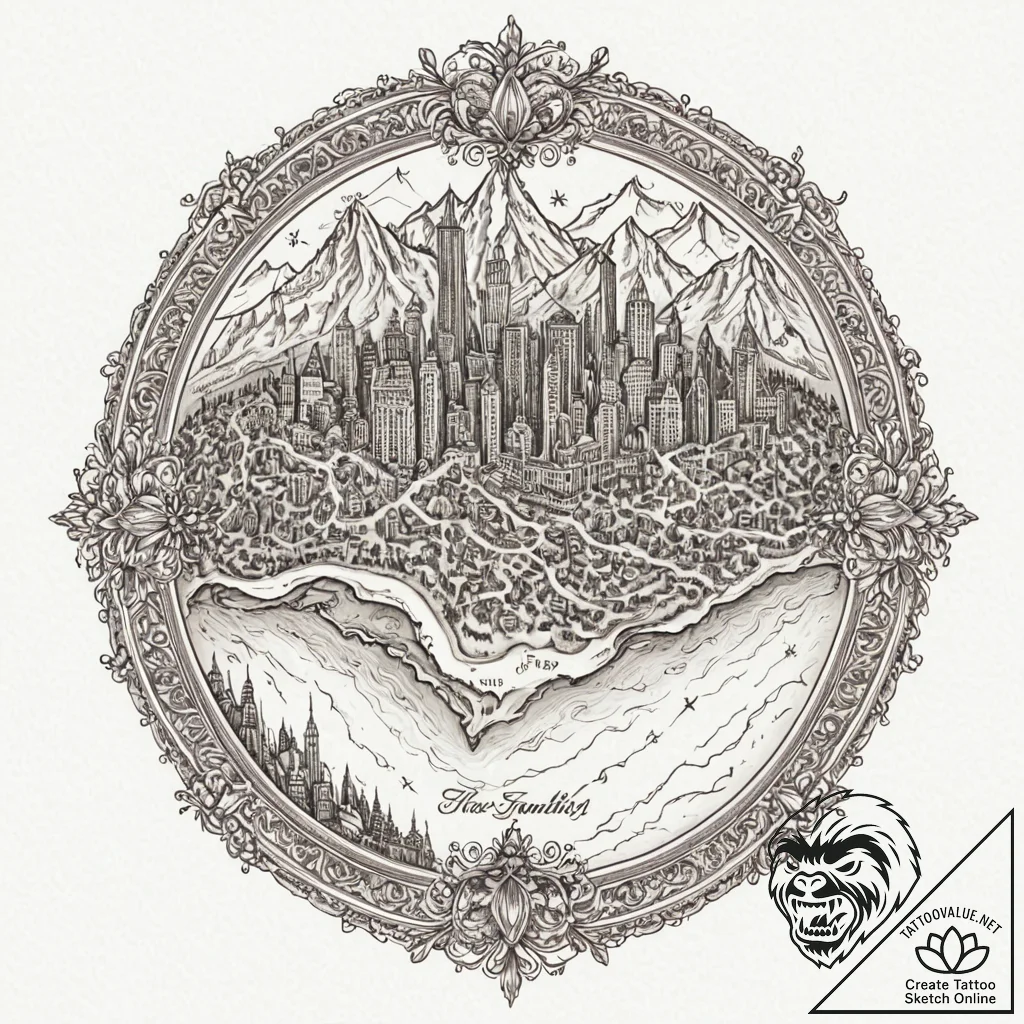 A linework tattoo of the map of the five fami... - tattoo sketch (№1751060953_0, 27.06.2025 21:49) — tattoovalue.net