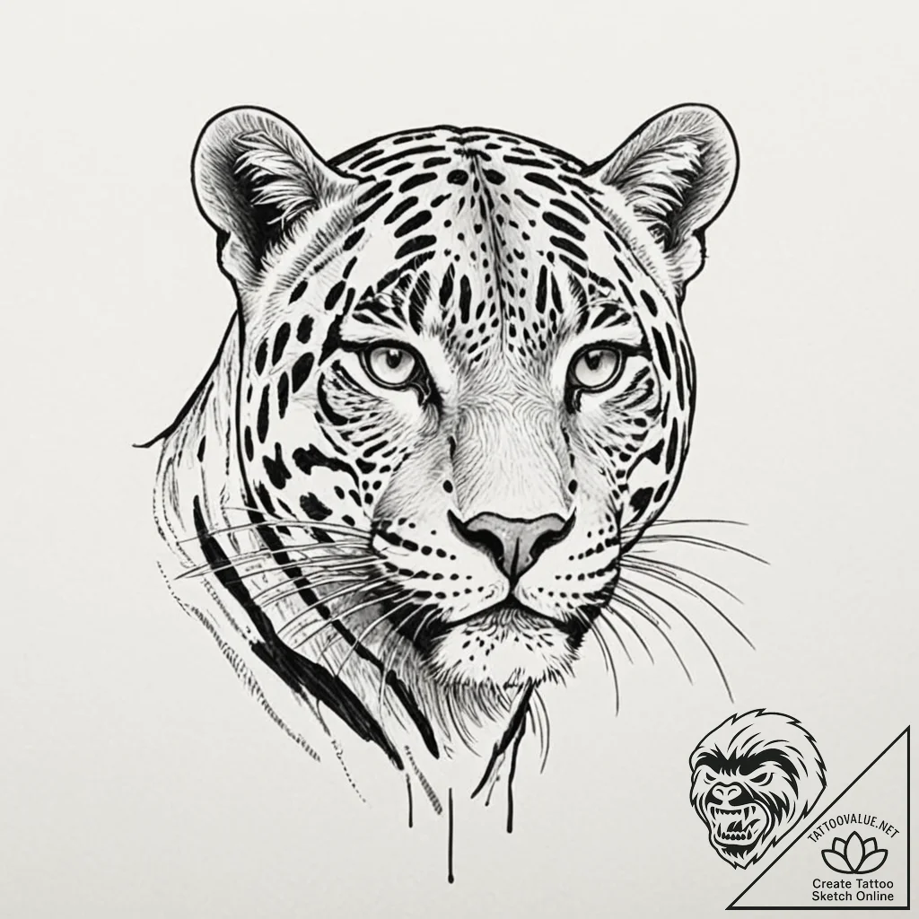 Jaguar, ink illustration for tattoo, rough sk... - tattoo sketch (№1751061064_0, 27.06.2025 21:51) — tattoovalue.net