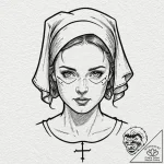 A trash polka composition of a handmaid’s fac… – tattoo sketch (№1751061175_0, 27.06.2025 21:52) — tattoovalue.net