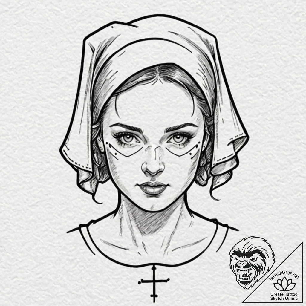 A trash polka composition of a handmaid's fac... - tattoo sketch (№1751061175_0, 27.06.2025 21:52) — tattoovalue.net