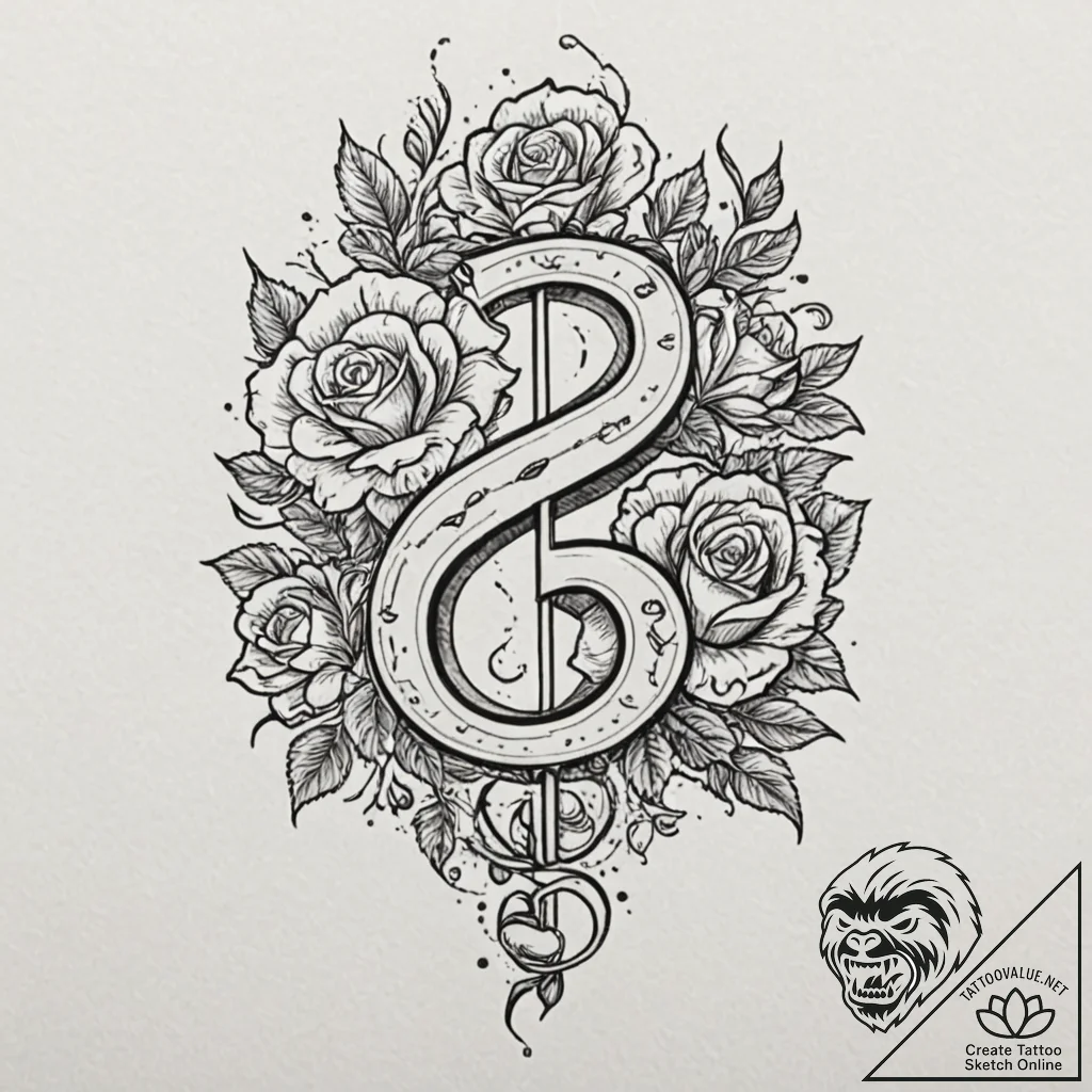 Bass clef, tattoo flash sheet design, studio... - tattoo sketch (№1751061505_0, 27.06.2025 21:58) — tattoovalue.net