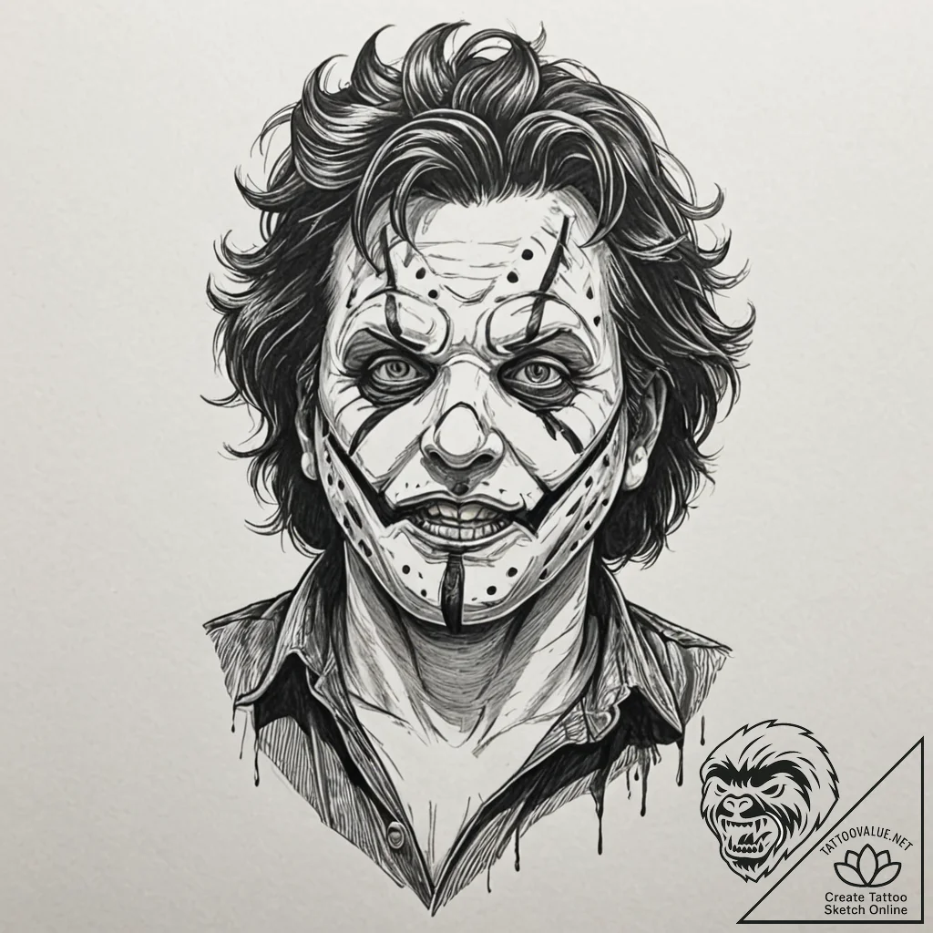 A sketch of leatherface from the texas chains... - tattoo sketch (№1751061621_0, 27.06.2025 22:00) — tattoovalue.net
