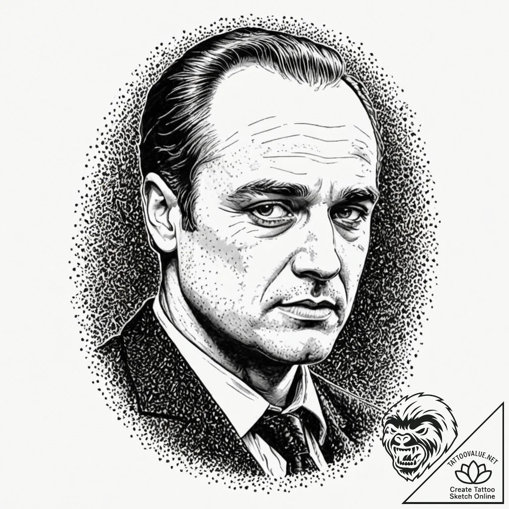 A trash polka portrait of marlon brando as co... - tattoo sketch (№1751061829_0, 27.06.2025 22:03) — tattoovalue.net