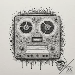 A linework tattoo of a tape recorder, the mai… – tattoo sketch (№1751062603_0, 27.06.2025 22:16) — tattoovalue.net