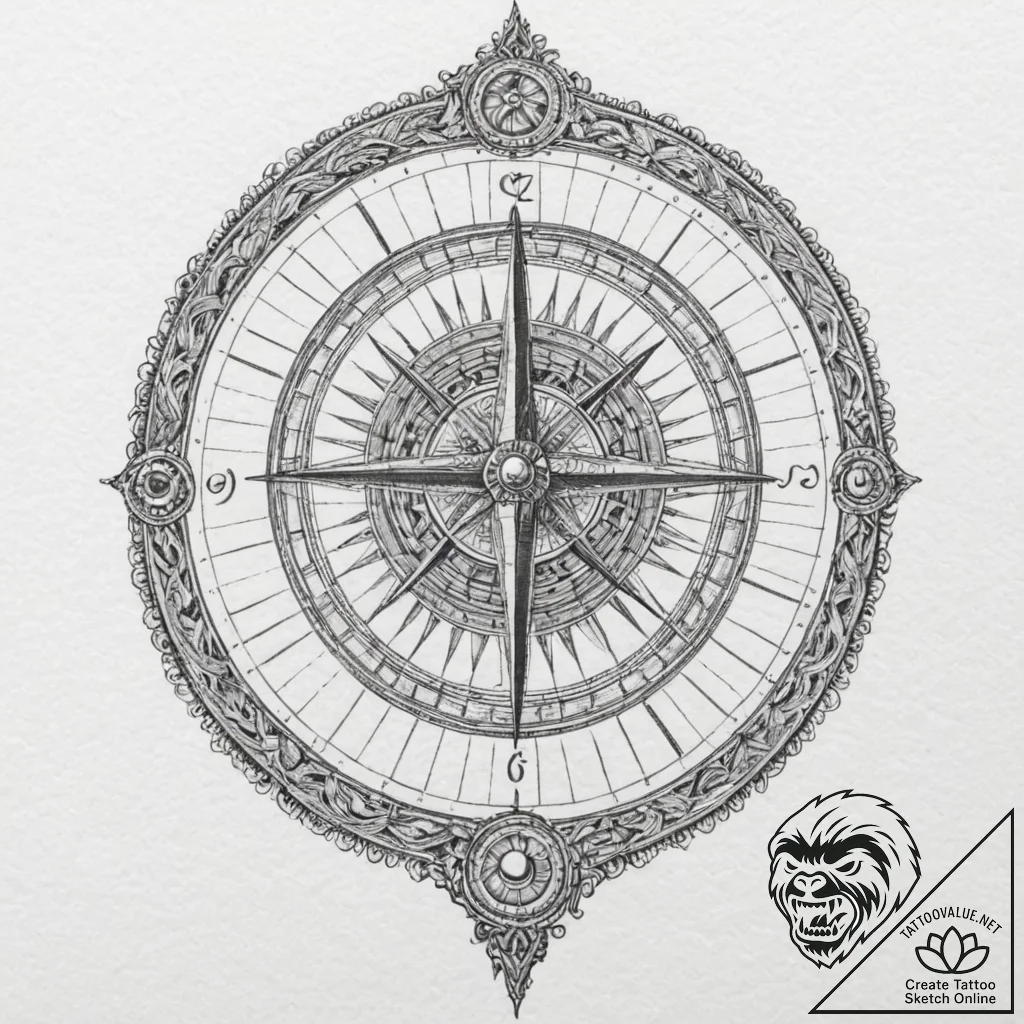 A sundial, tattoo flash sheet design, highly... - tattoo sketch (№1751062721_0, 27.06.2025 22:18) — tattoovalue.net