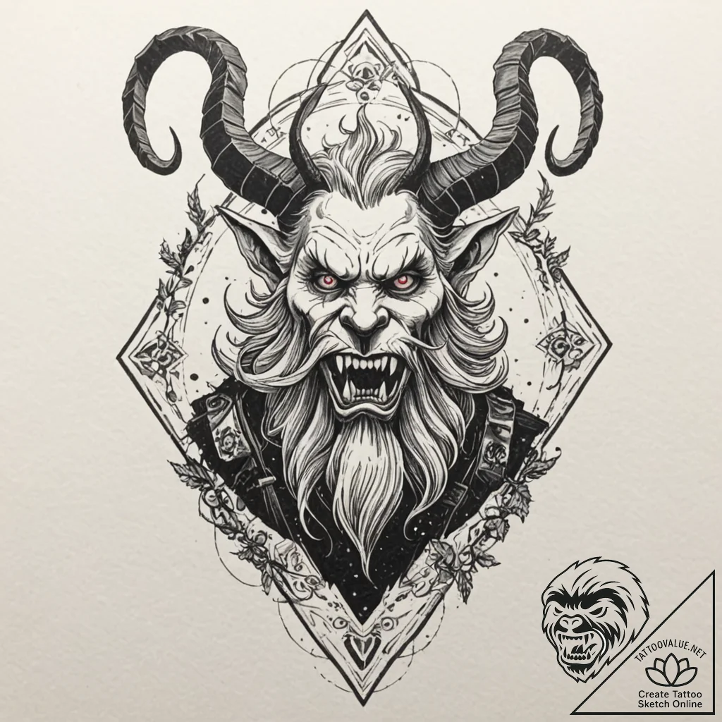 A trash polka tattoo of krampus, the christma... - tattoo sketch (№1751063159_0, 27.06.2025 22:25) — tattoovalue.net
