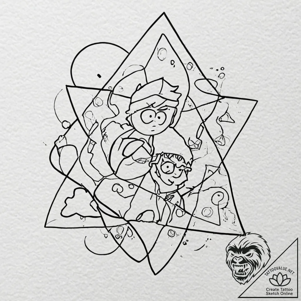A trash polka composition of the main charact... - tattoo sketch (№1751063343_0, 27.06.2025 22:29) — tattoovalue.net