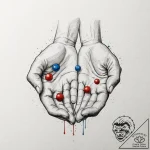 A dotwork tattoo of the red pill and the blue… – tattoo sketch (№1751063965_0, 27.06.2025 22:39) — tattoovalue.net