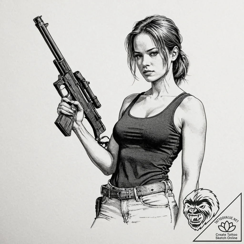 123. a sketch of sarah connor from t2, strong... - tattoo sketch (№1751064181_0, 27.06.2025 22:43) — tattoovalue.net