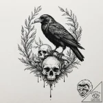 A raven perched on a skull, tattoo flash shee… – tattoo sketch (№1751064400_0, 27.06.2025 22:46) — tattoovalue.net