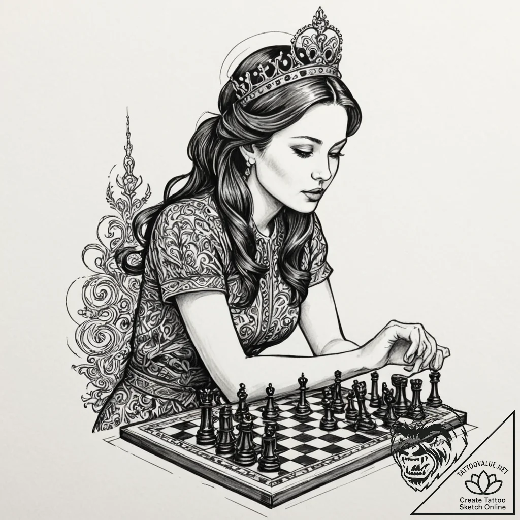 A neo-traditional tattoo of the queen's gambi... - tattoo sketch (№1751064952_0, 27.06.2025 22:55) — tattoovalue.net