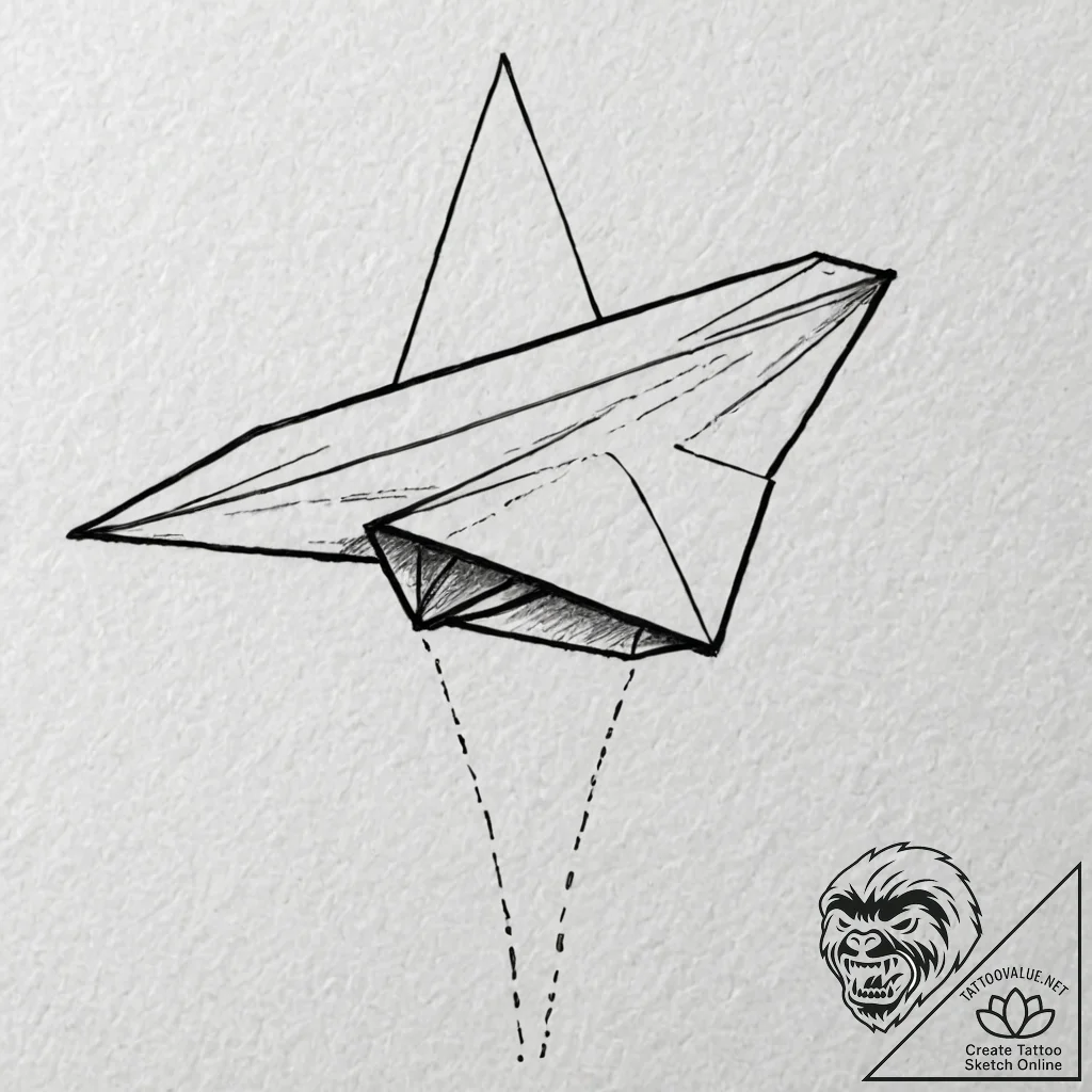A paper airplane turning into a real plane, t... - tattoo sketch (№1751065700_0, 27.06.2025 23:08) — tattoovalue.net