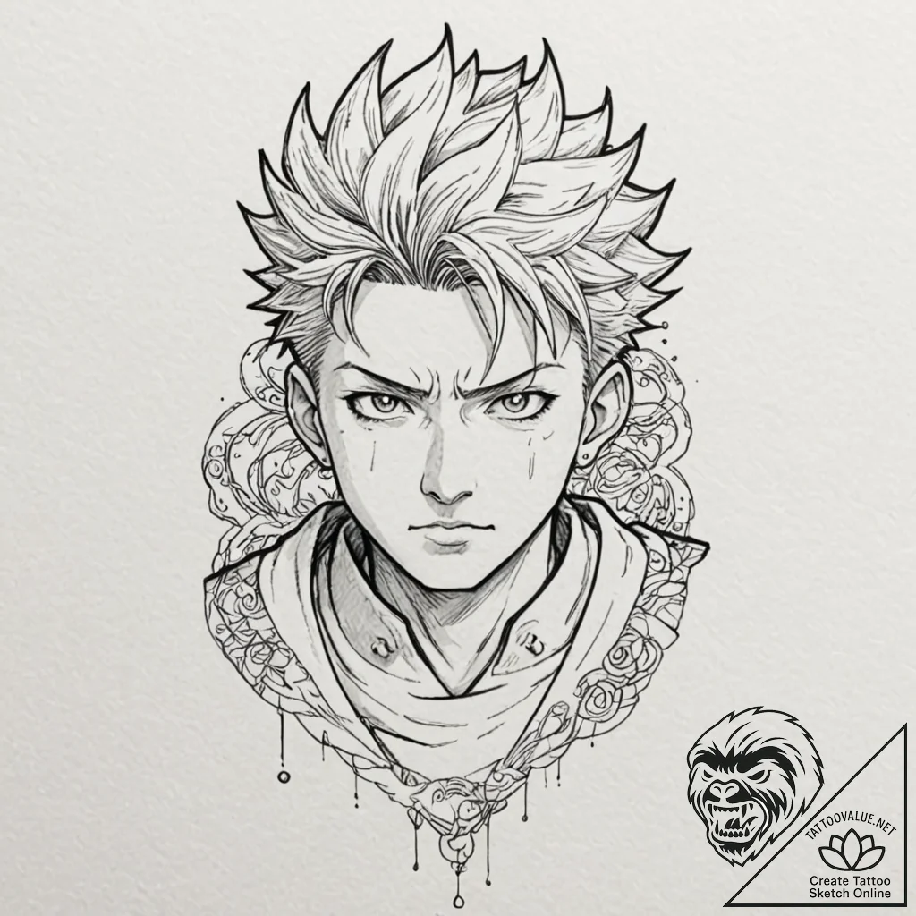 A graphic novel portrait of gojo satoru from... - tattoo sketch (№1751066675_0, 27.06.2025 23:24) — tattoovalue.net
