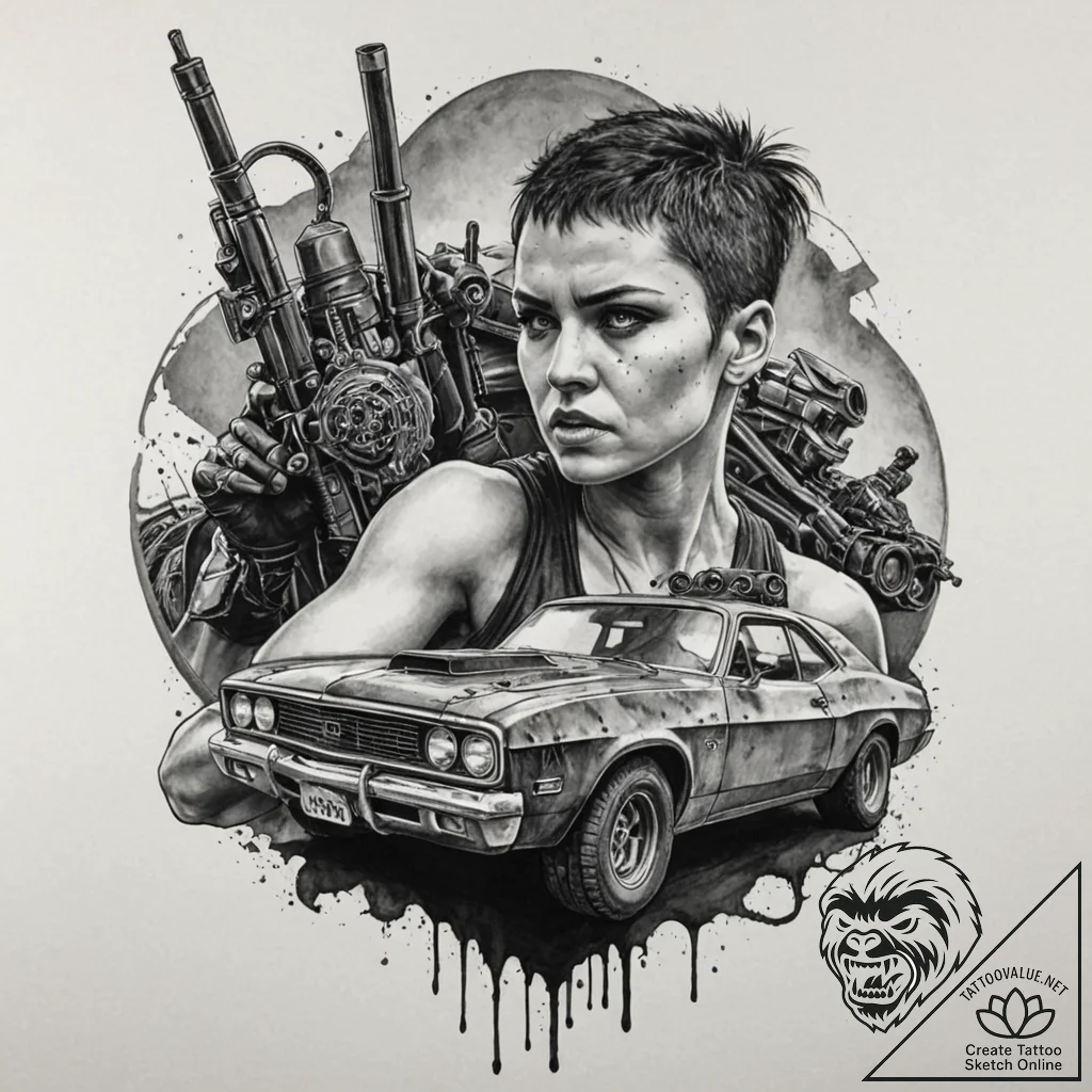 147. (mad max: fury road) a graphic sketch of... - tattoo sketch (№1751067075_0, 27.06.2025 23:31) — tattoovalue.net