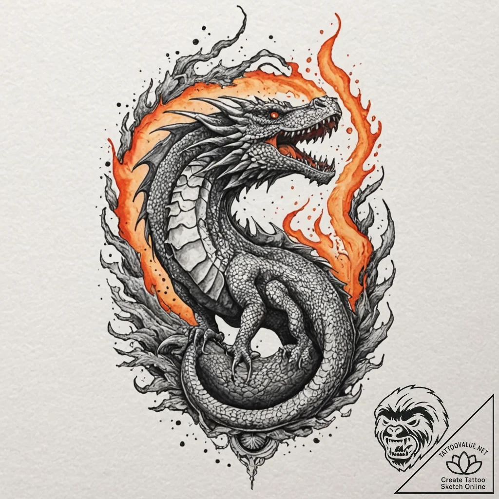 A watercolor tattoo of a dragon (drogon) brea... - tattoo sketch (№1751067711_0, 27.06.2025 23:41) — tattoovalue.net
