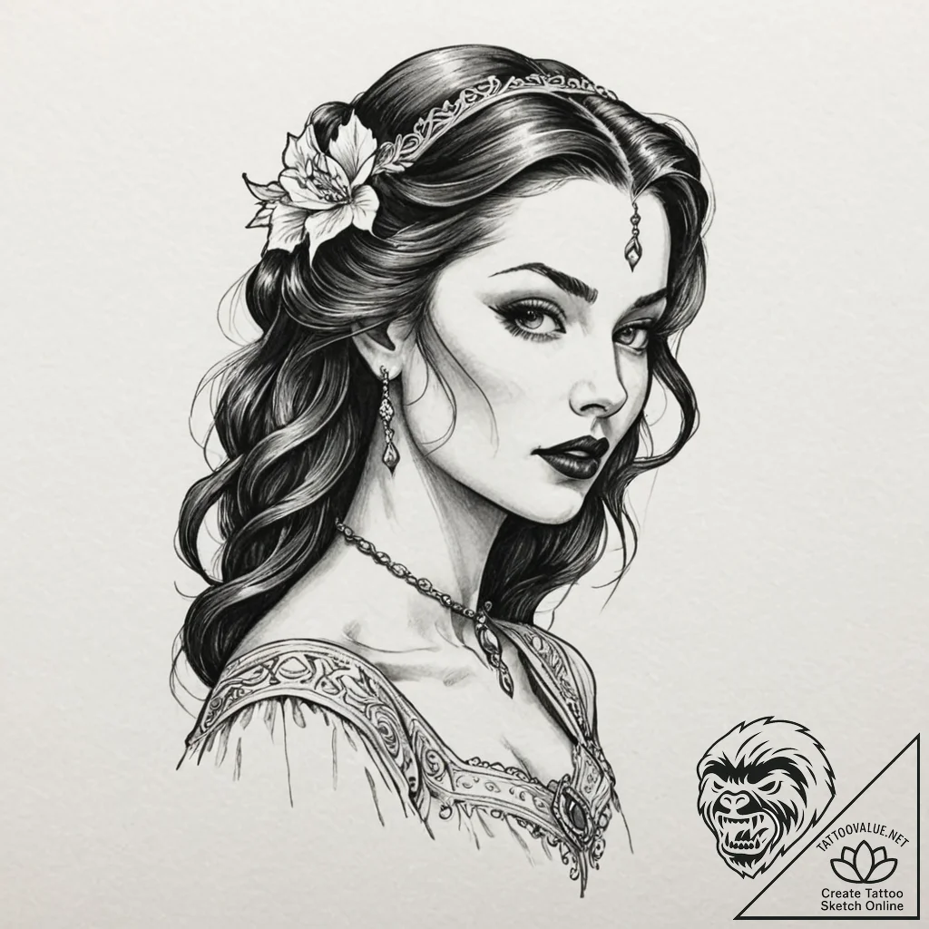A neo-traditional tattoo of a beautiful vampi... - tattoo sketch (№1751067820_0, 27.06.2025 23:43) — tattoovalue.net