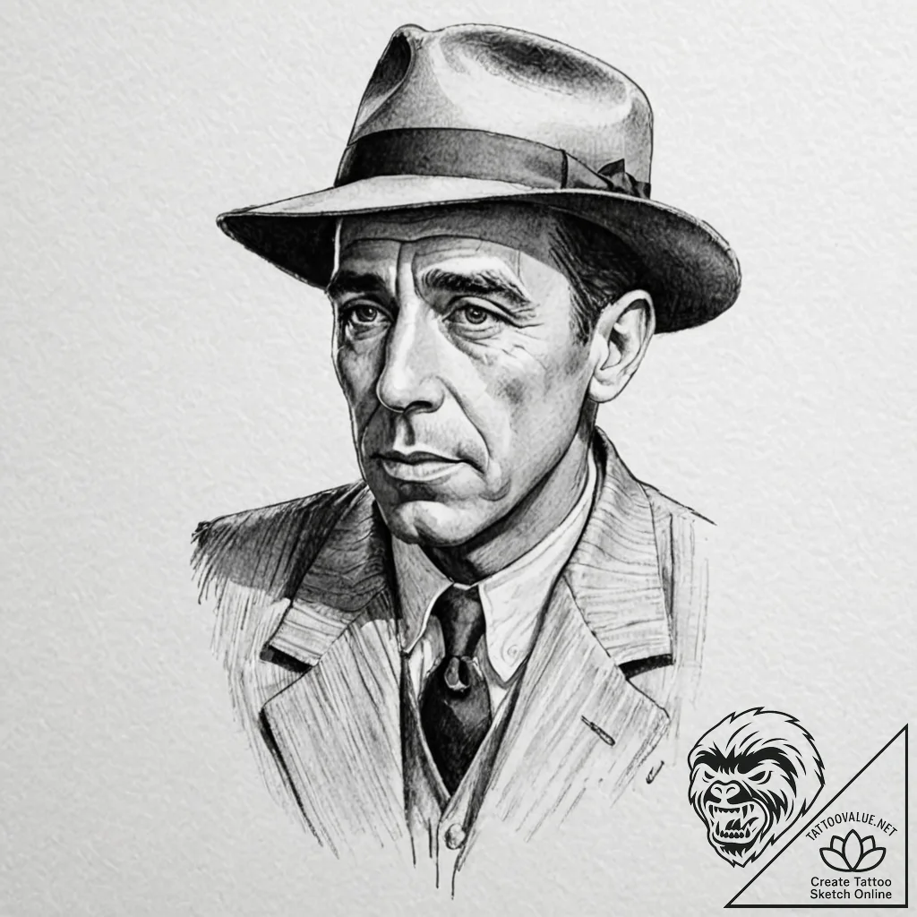 A neo-traditional portrait of humphrey bogart... - tattoo sketch (№1751068130_0, 27.06.2025 23:48) — tattoovalue.net