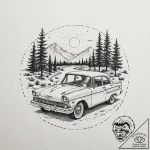 A sketch of the “chickie run” car scene,, tat… – tattoo sketch (№1751068244_0, 27.06.2025 23:50) — tattoovalue.net