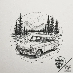 A sketch of the “chickie run” car scene,, tat… – tattoo sketch (№1751068244_0, 27.06.2025 23:50) — tattoovalue.net
