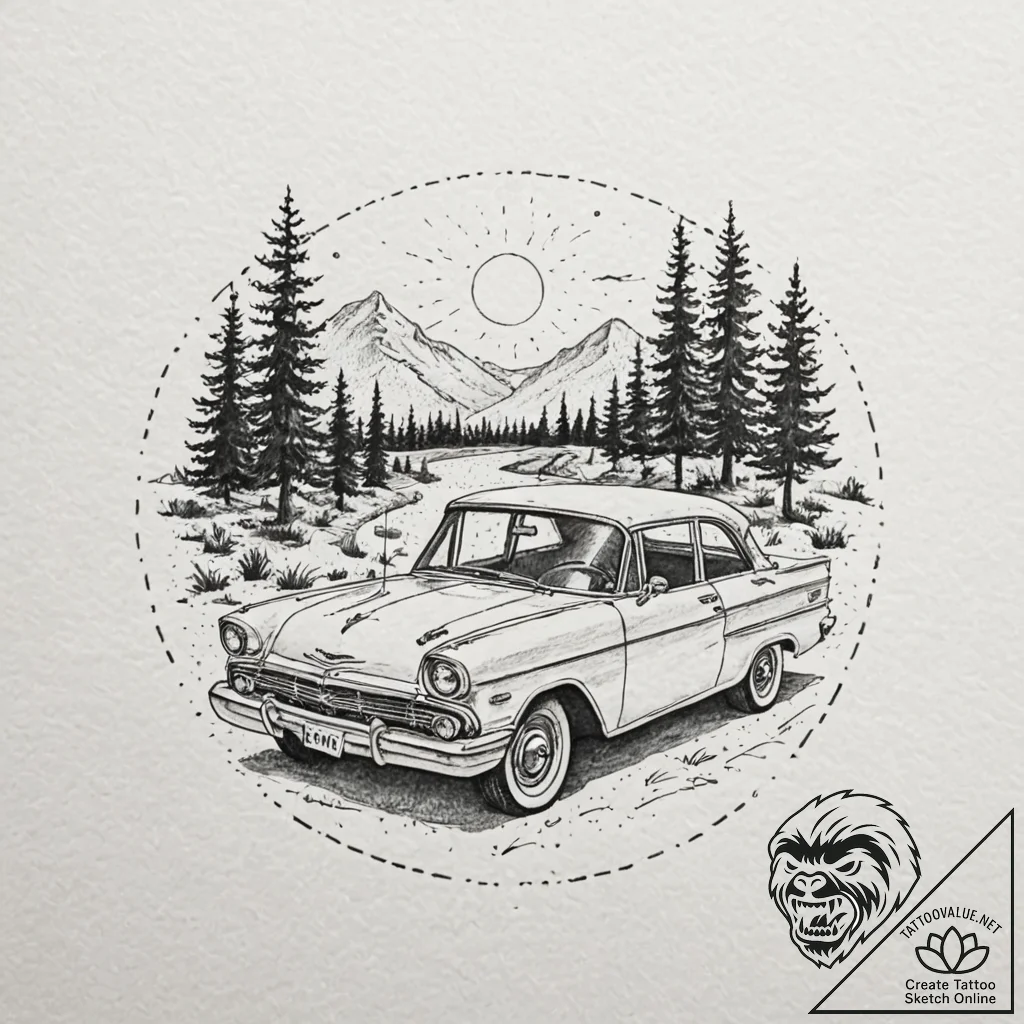 A sketch of the "chickie run" car scene,, tat... - tattoo sketch (№1751068244_0, 27.06.2025 23:50) — tattoovalue.net