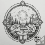 A sketch of the diner scene from moonlight,,… – tattoo sketch (№1751068582_0, 27.06.2025 23:56) — tattoovalue.net