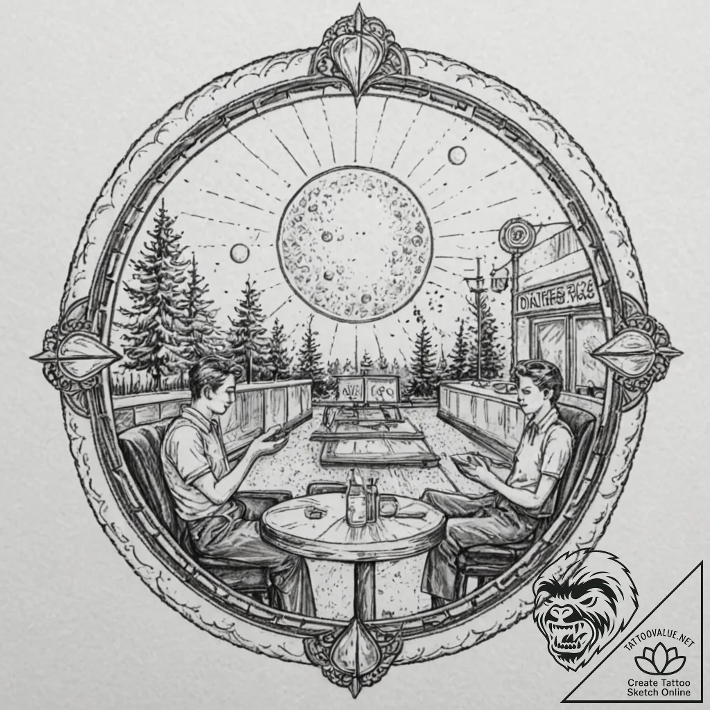 A sketch of the diner scene from moonlight,,... - tattoo sketch (№1751068582_0, 27.06.2025 23:56) — tattoovalue.net