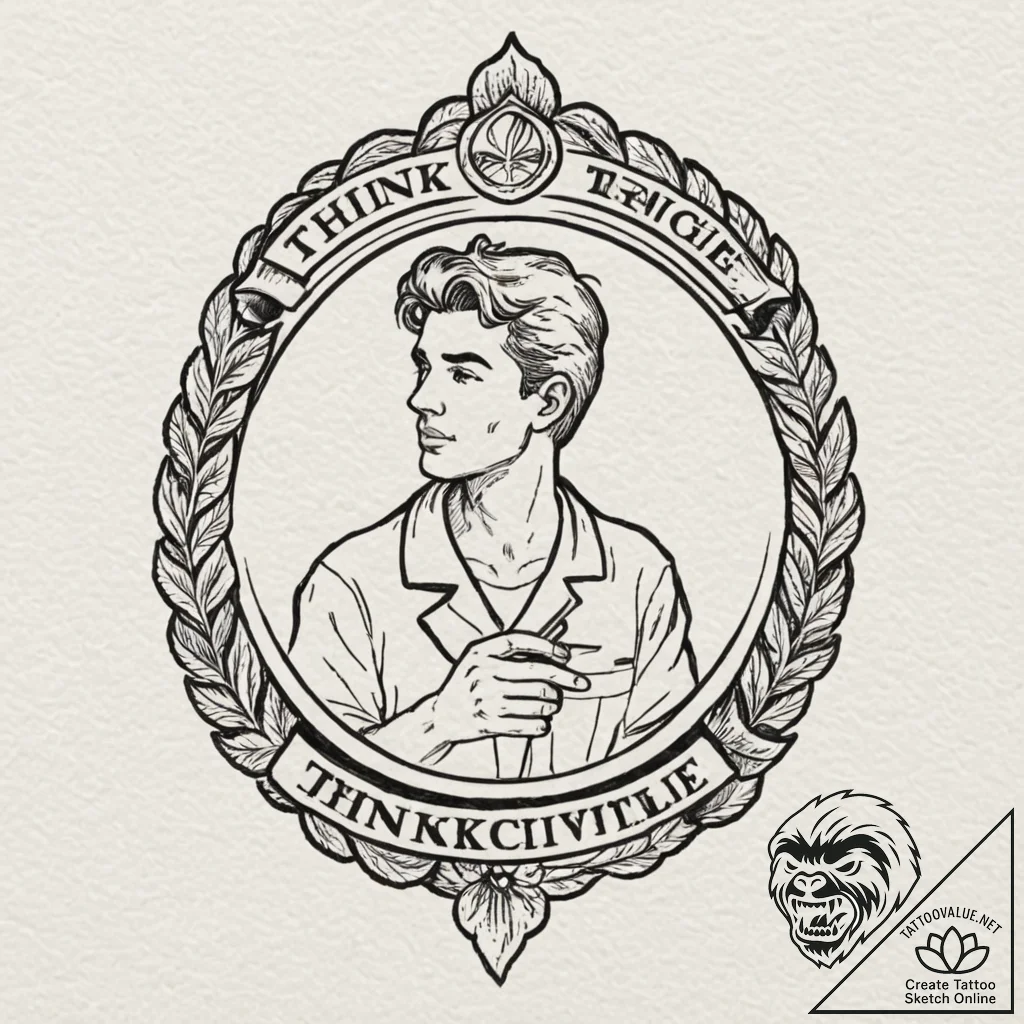 A linework tattoo of the "think, mark, think!... - tattoo sketch (№1751068695_0, 27.06.2025 23:58) — tattoovalue.net