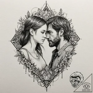A watercolor sketch of ellie and joel from th… – tattoo sketch (№1751068879_0, 28.06.2025 00:01) — tattoovalue.net