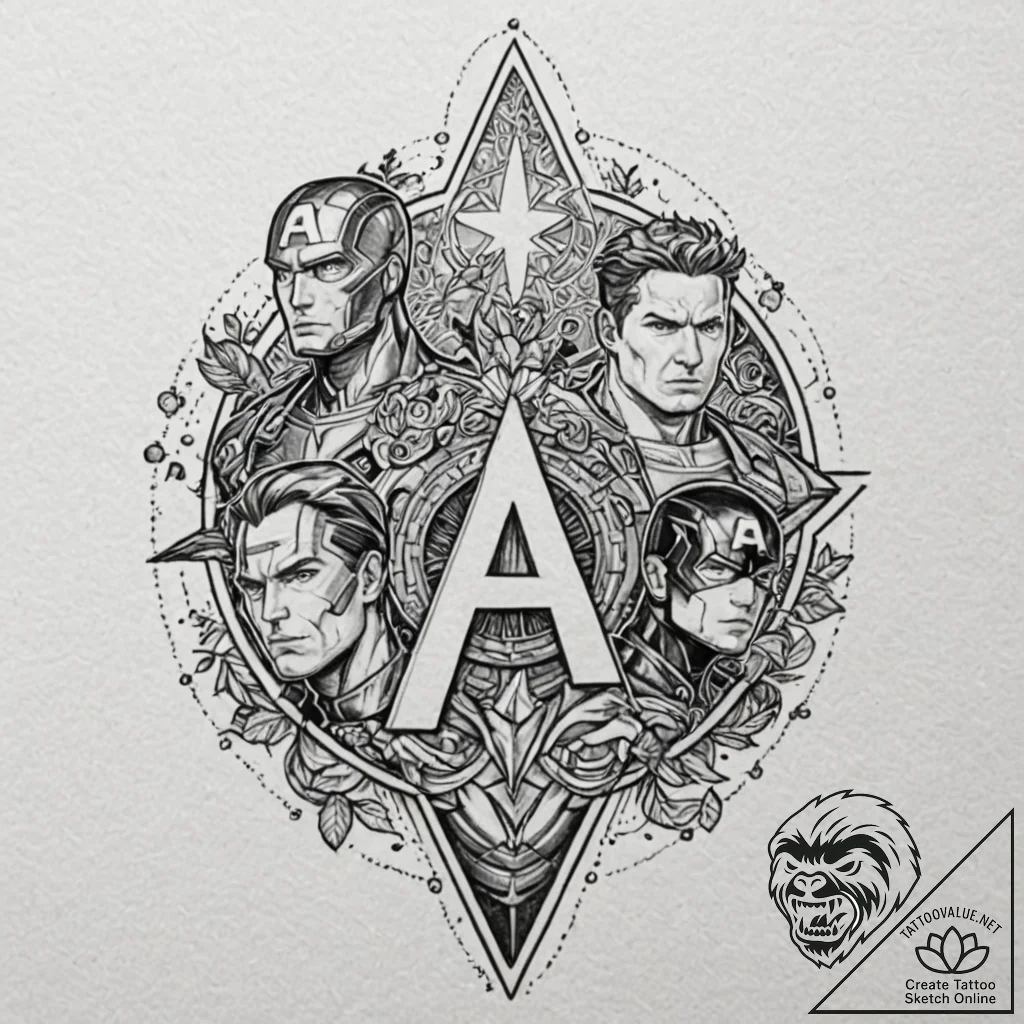 The avengers (core team), ink illustration fo... - tattoo sketch (№1751069063_0, 28.06.2025 00:04) — tattoovalue.net