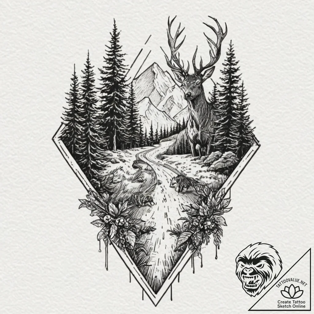 A graphic novel panel of the hedge animals fr... - tattoo sketch (№1751069490_0, 28.06.2025 00:11) — tattoovalue.net