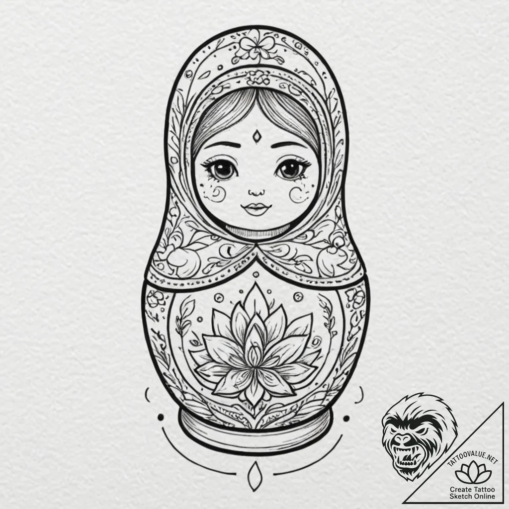 Matryoshka doll, tattoo flash sheet design, r... - tattoo sketch (№1751069784_0, 28.06.2025 00:16) — tattoovalue.net