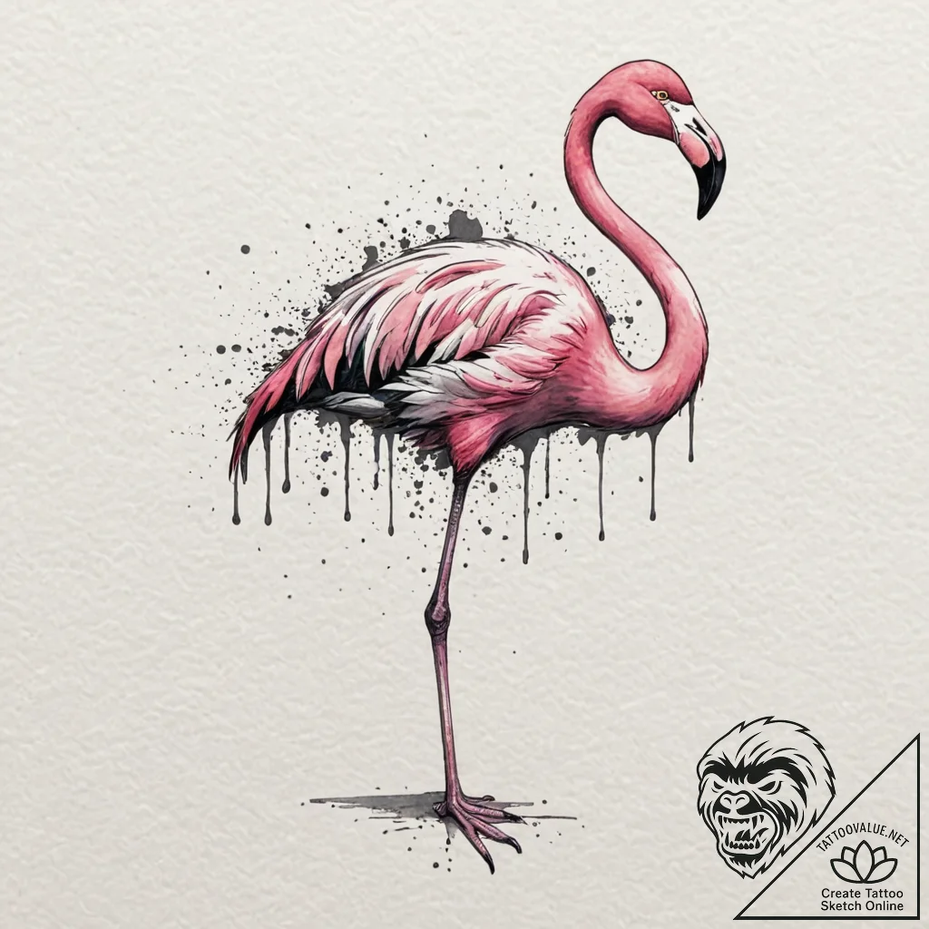 Flamingo, tattoo drawing outline, watercolor... - tattoo sketch (№1751070182_0, 28.06.2025 00:23) — tattoovalue.net