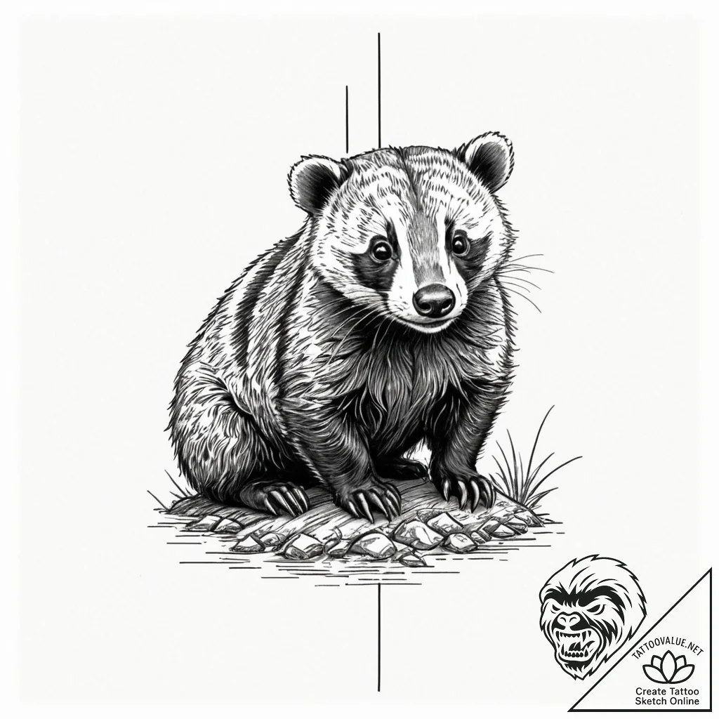 Badger, tattoo line art, detailed cross-hatch... - tattoo sketch (№1751070400_0, 28.06.2025 00:26) — tattoovalue.net