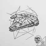 Linework tattoo of the millennium falcon maki… – tattoo sketch (№1751070615_0, 28.06.2025 00:30) — tattoovalue.net