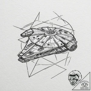 Linework tattoo of the millennium falcon maki… – tattoo sketch (№1751070615_0, 28.06.2025 00:30) — tattoovalue.net